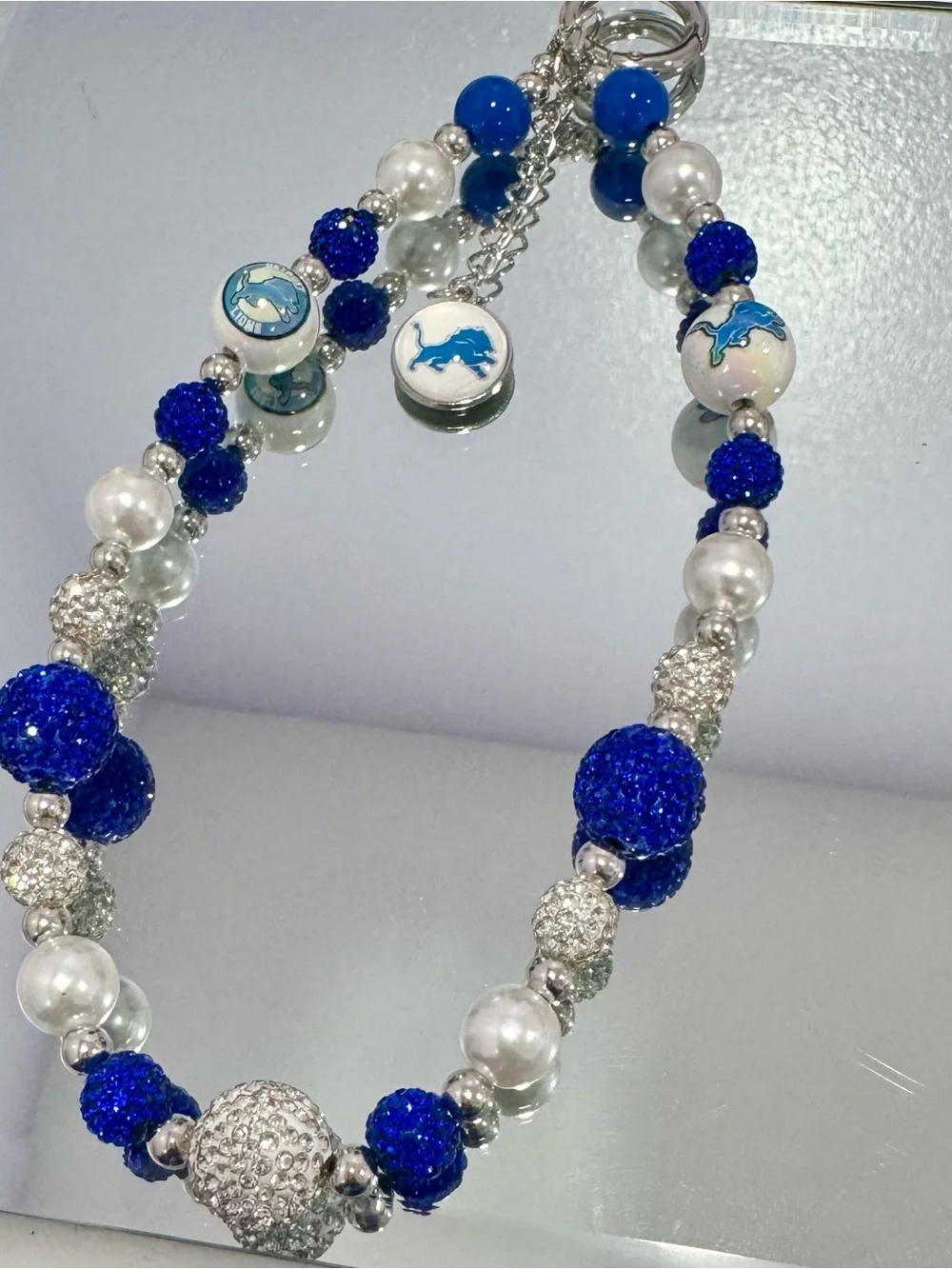 New Blue & Silver Beaded Detroit Lions Phone Chain